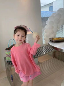 Em Bé Bé Gái Áo Dài Tay Trọng Lượng Nhẹ Áo Thun Chống Muỗi Mùa Hè Màu Kẹo Áo Sơ Mi Cơ Sở Trẻ Em Mùa Xuân Mùa Thu Mặc