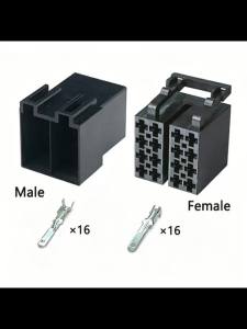 16 Pin Car CD Stereo Radio Wiring Harness Connector Male Female Plug Terminal Kit for Auto Audio System