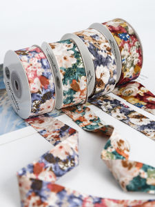 Retro Oil Painting Print Silk Ribbon Baking Flower Packaging Satin Ribbon Colorful DIY Handmade Butterfly Knot Bouquet Ribbon