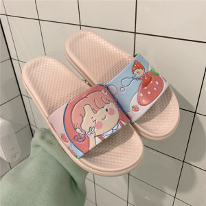 รองเท้าแตะลายการ์ตูนน่ารักสำหรับสาวๆสไตล์ INS เส้นเล็กรองเท้าแตะใส่นอกบ้านกันลื่นใช้ในบ้านหอพักนักเรียนสำหรับฤดูร้อน