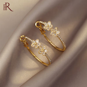 Frascati Exquisite Crystal Flower Hoop Earrings New Korean Zircon Temperament Earrings For Women Party Jewelry Gift