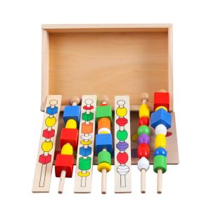 [NEW 2023] Montessori Educational Wooden Toys for Kids Colorful Shape Stick Bead Set Blocks Toys Wooden Toys For Baby for 1 2 3 Years