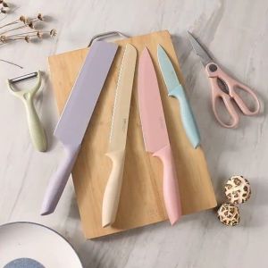 6PCS Kitchen Knife Set: Corrugated Colorful Stainless Steel Cleaver Scissor