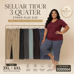 Womens Plus Size 3/4 Striped Sleep Pants Soft Elastic Waist Seluar Tidur 3XL-6XL Home Wear