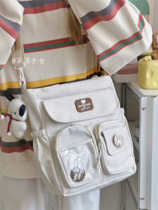 Student Class Large Capacity Canvas Bag Japanese Style Ins Niche Work Clothing Messenger Bag Preppy Girly Shoulder Tote Bag