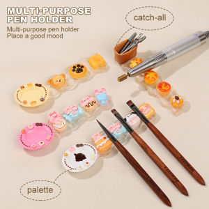 Cute Animal Nail Brush Holder  5 Grid Plastic Pen Stand for Nail Art ToolsKawaii Pet Head Design Dopamine Color Storage Organize