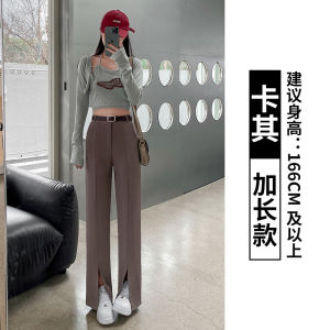 High Waist Straight Leg Womens Suit Pants Draped Open Split Casual Loose Fitting Wide Leg Trousers for Spring Season