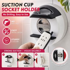 4pcs Suction Cup Socket Holder Punch-Free Wall Mounted Power Strip Rack Adjustable Cable Organizer for Outlet & Switches Space Saving