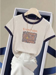 V.C.I | Floral Print Short Sleeve Contrast Color Round Neck Design Tee