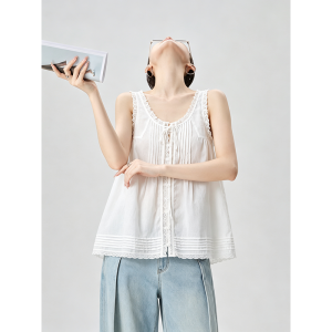 GULILI | Lace Trim U-Neck Tie Hem Flounce Sleeveless Summer Top