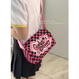 Japanese Style Dopaamine Womens Bag 2024 New Fashion Summer Shoulder Crossbody Pillow Shaped Checkered Underarm Bag