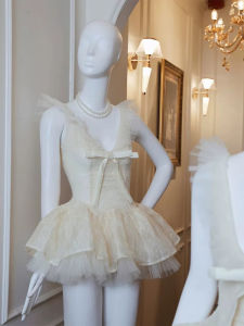 Elegant Lace Bow Dress Flared Short