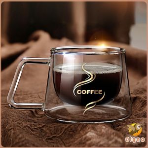 Digeo 200ml Double Layer Glass With Handle Heat-Resistant Coffee Glass Mug Double Layer Tea Cup