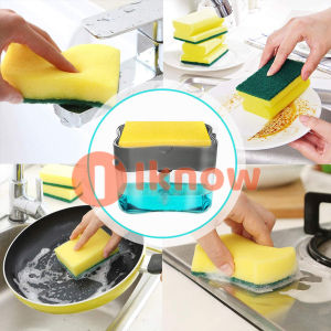 I know 2 In 1 Soap Pump Dispenser + Sponge Holder + FREE Sponge Caddy 385ml | For Cleaning | Pot | Sink | Kitchen | Dishes | Plates Bowl | Self Dispense Easy Press | Easy Refill | Non-Slip Base | Ready Stock |