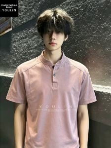 YOULIN | Quick-Dry Icy Silk Henley Neck Mens Short Sleeve Summer Style Polo Shirt