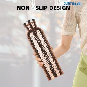 JUSTINLAU 27oz Electroplated Copper Water Bottle​ ​One-Click Open Lid​ Stainless Steel ​Hammer Pattern Cup​ Sports Water Bottle