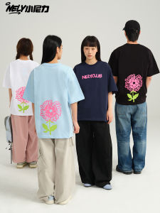 American Style Loose Fit Cotton T-Shirt for Men And Women Summer Breathable Short Sleeve Floral Print Versatile Casual Top