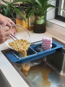 Gift 50 mesh bags! New telescopic sink rack Kitchen Sponge Rack Kitchen Sink Drainer Rack Sponge Holder Dishcloth Holder with Drainage Function bathroom Hanging Kitchen Organizer Sink Rack drying adjustable basket dish organizer