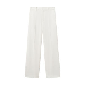 Fashionable White Acetate Suit Pants by Designer Commute Simple Elegant High Waist Wide Leg Trousers for Women Autumn Collection