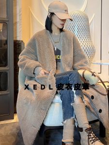 Elegant Mid-Length Womens Fur Coat Particle Lamb Fur Integrated Outerwear Autumn Winter New Arrival Street Style V-Neck Long Sleeve