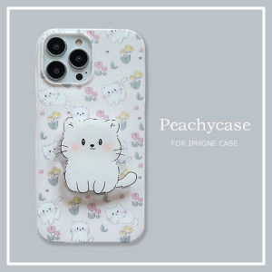 Retro Floral Flowers Cute Cat Holder Stand Phone Case for iPhone 14 Plus 13 12 11 Pro Max 14Plus Xr Xs X Soft IMD Back Cover Shockproof Protector Casing