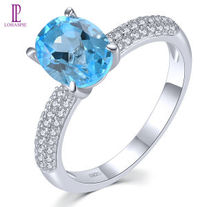 Lohaspie Jewelry Pure 2.3 Carats Sterling 925 Silver Original Ring Natural Swiss Blue Topaz Amethyst Garnet Ring Garnet Stone Ring Ladies Amethyst Ring Lohaspie Jewelry