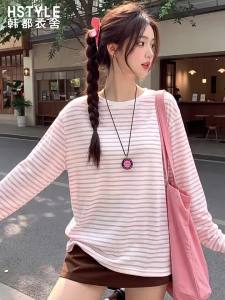 HSTYLE | Áo Blouse Nữ Chống UV Mùa Hè Bằng Cotton Sọc Hồng Nhạt