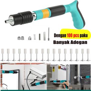 (dengan 200pcs paku) Nail Gun Fastening Gun Ramset Gun Alat Paku Tembak Beton Kayu/Ubin Keramik/Baja/Dinding Semen dengan 100 pcs paku