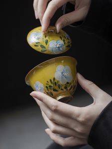 Handmade Japanese Style Hand-Painted Ceramic Tea Bowl Anti-Scalding Tea Set Brewing Cup Gongfu Cup for Tea Appreciation