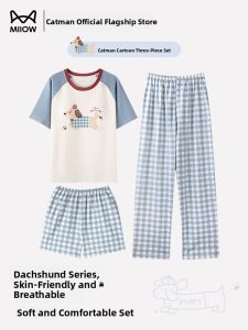 Bộ đồ ngủ nữ MiiOW bằng cotton 3 mảnh có đệm ngực và họa tiết hoạt hình