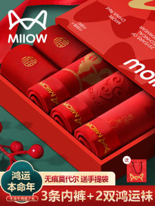 Cat Person Seamless Boxer Shorts Mens Modal Dragon Year Red Gift Underwear mid Waist U Design Antibacterial Plain Color