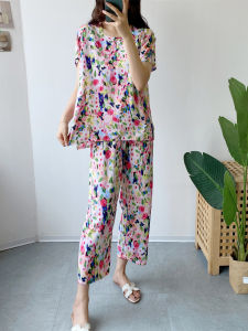 Bộ Đồ Ngủ Lụa Cotton Mùa Hè Cho Nữ Bộ Đồ Ngủ Tay Ngắn Mỏng Phong Cách Xuân Thu Quần Áo Mặc Nhà Bằng Cotton Nhân Tạo Hai Mảnh