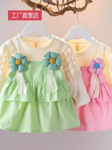 Princess Style Spring Autumn Dress for Girls Baby Cotton Floral Print Long Sleeve Korean Version Childrens Clothing Skirt