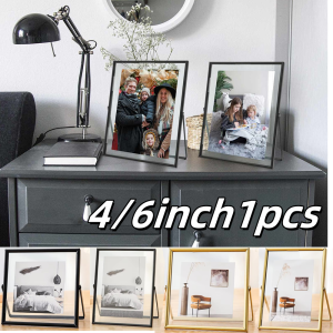 1pc 4/6inch Metal Photo Frame Gold Black Rectangle Acrylic Photo Simple Transparent for Christmas Gift Tabletop Decoration Photo