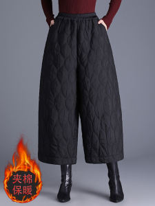 Womens down Cotton Wide Leg Pants Winter Thickened Cotton Trousers Outerwear New 2024 Mommy Padded Straight Cut Pants