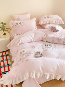 Thickened Cartoon Milk Velvet Coral Fleece Childrens Bedding Set Princess Style Four-Piece Sheet Set Warmth Retention Kids Bedding