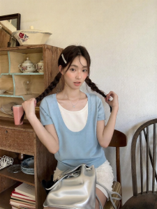 NIHAOKANONG | Áo Thun Đan U-Neck Pseudo Layer