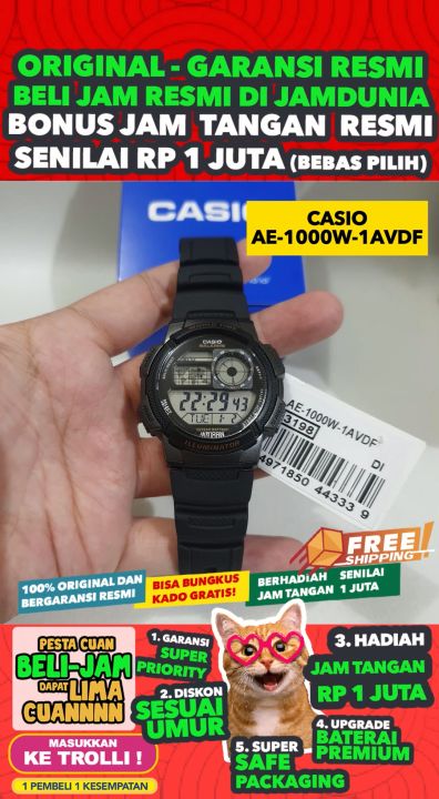 CASIO ORIGINAL CASIO AE-1000W-1AV Digital MEN Hitam Strap