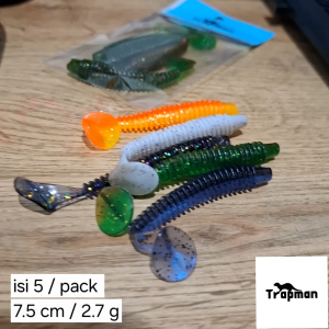 Aquasite Soft Lure T Tail  7.5cm isi 5 | Umpan Softlure Ekor Paddle Cacing Karet Laut | Umpan Kakap bahan Karet