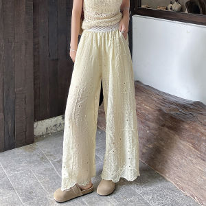 La Chapelle | White Lace Breathable High Waisted Loose Fit Wide Leg Pants