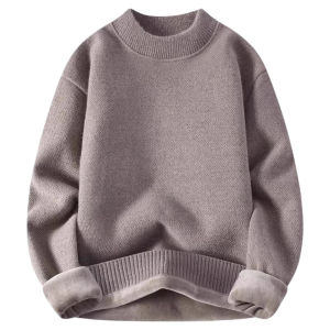 Thickened One-Piece Fleece Mens Knitted Sweater Pure Color Casual Style Long Sleeve round Neck Youth Fashion Autumn Winter New Arrival
