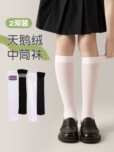 ถุงเท้าเด็กผู้หญิงฤดูร้อนบางเฉียบ ถุงเท้ายาวถึงเข่า ถุงเท้าผ้าไหมน้ำแข็ง ถุงเท้าข้อสูง ถุงเท้าผ้าฝ้ายผสมโพลีเอสเตอร์