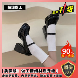 Giày Cao Gót Mary Jane Đế Vuông Da Bóng Phong Cách Pháp Cho Nữ Giày Cao Gót Đơn Đế Dày Cổ Điển JK Giày Da Nhỏ Mùa Thu