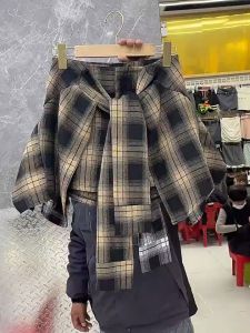 Retro Patchwork Plaid Skirt Summer High Waist Anti Exposure A Line Pleated Short Skirt Asymmetrical Skirt