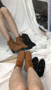 Falimottype Size 35-42 High Heel Single Boots Belt Buckle Womens Boots Thick Heel Short Boots Round Head Boots Lace up Side Zipper Knight Boots