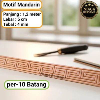 (10 pcs) Lis Kayu Ornamen Ukir 120 cm Mahoni Dekorasi Tempel Aneka Motif