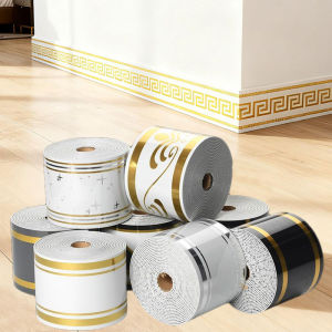 Self-adhesive Waterproof Skirting Board Sticker Gold Foil Imitation Tile Bathroom & Living Room Wall Trim Baseboard Cover Decorative Wall Stickers