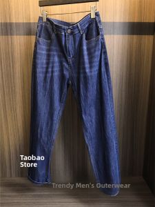 Mens Casual Straight Leg Jeans Washed Cotton Elastic Waist Long Trousers Spring 2025 Fashionable Wear-resistant Comfortable