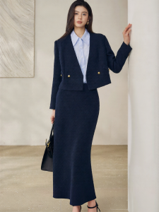 Roey s house | Flattering Elegant Tweed Suit Autumn Jacket and Skirt Set