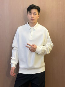 เสื้อโปโลแขนยาวสีขาว คอกลม เสื้อเชิ้ตชั้นใน แฟชั่นผู้ชาย สไตล์ฤดูใบไม้ร่วง ทรงหลวม ผ้าฝ้าย เสื้อผ้าทำงาน